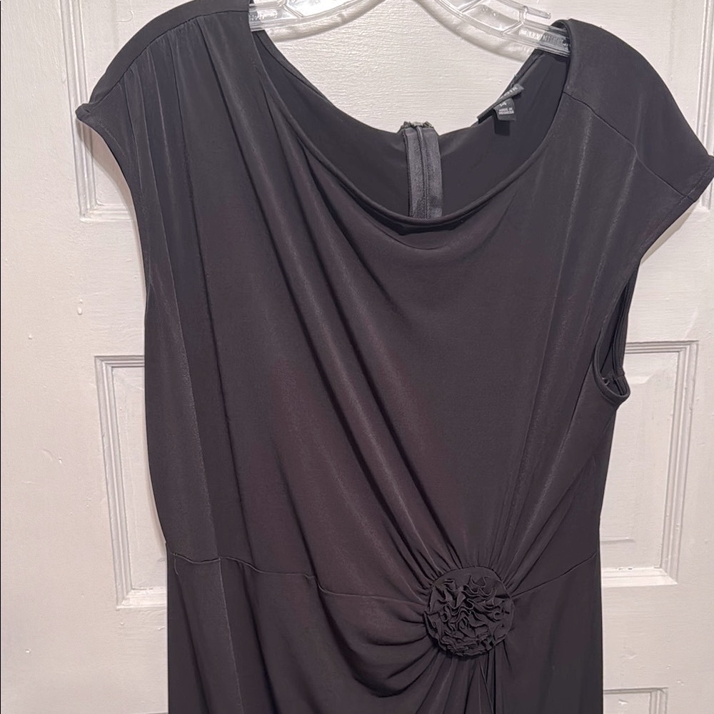 Black Cap Sleeve Dress with Rosette Ruffle Detail